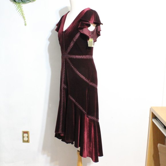 Taylor Burgundy Red Dress Velvet High Low 10 - Picture 5 of 12
